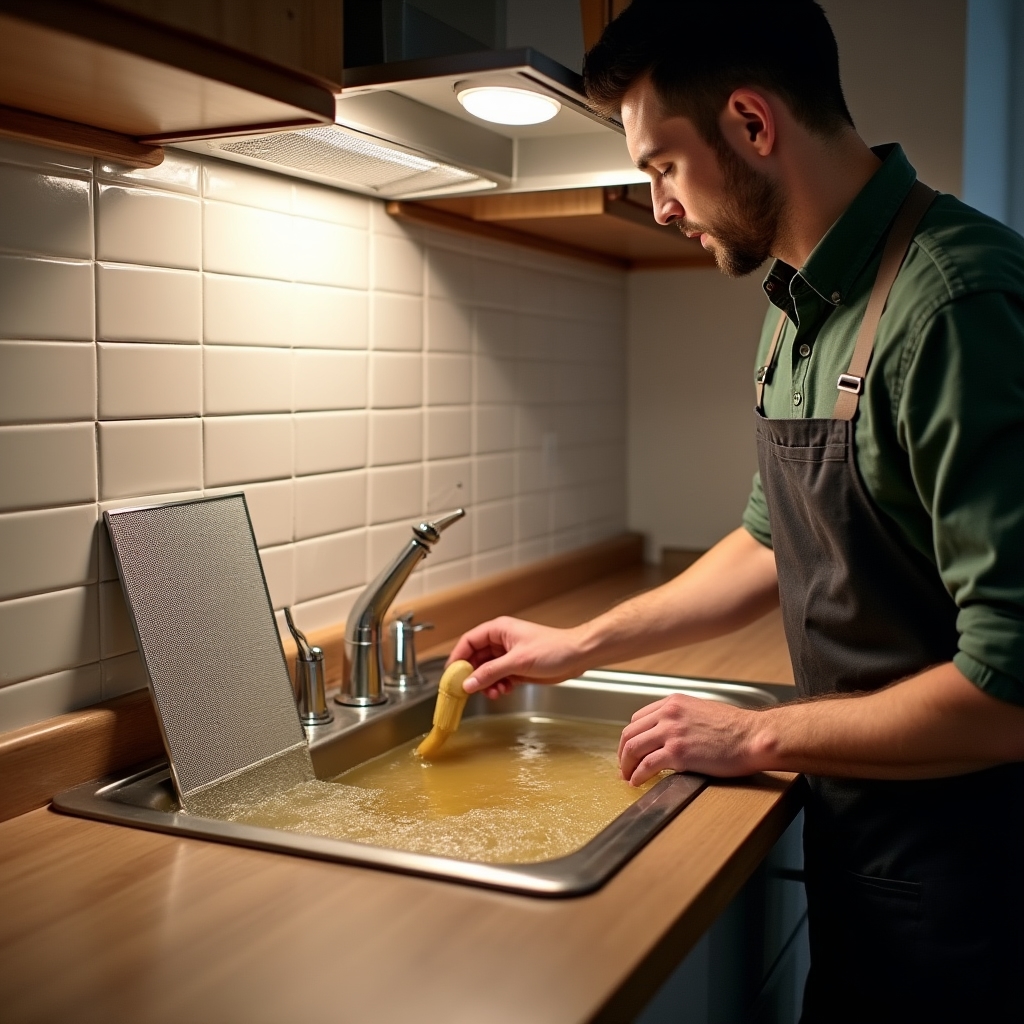 Czyszczenie filtrów okapu kuchennego z nagromadzonego tłuszczu