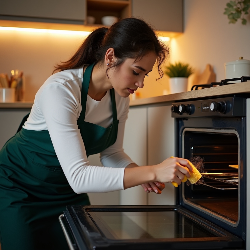 Profesjonalista podczas czyszczenia urządzeń kuchennych